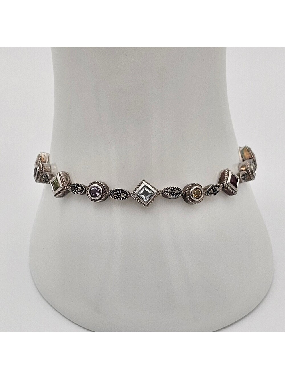 NF 925 Thailand Sterling Silver Multi Gemstone Bracelet Amethyst Citrine Peridot